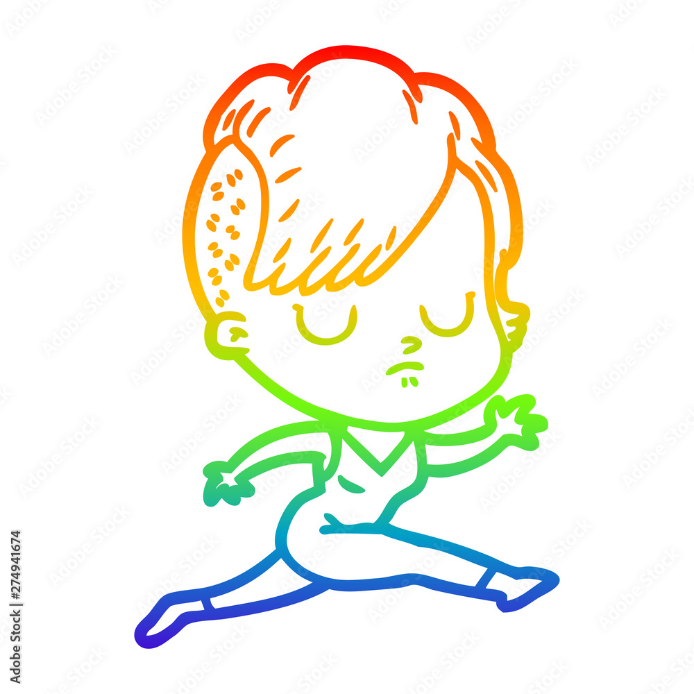 Fototapeta premium rainbow gradient line drawing cartoon woman