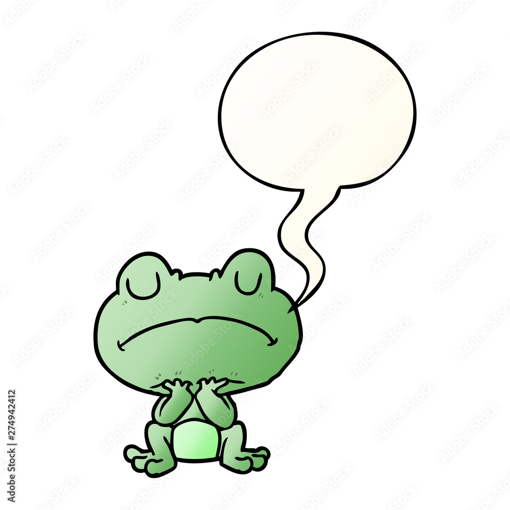 cartoon frog waiting patiently and speech bubble in smooth gradient style cartoon frog waiting patiently and speech bubble in smooth gradient style