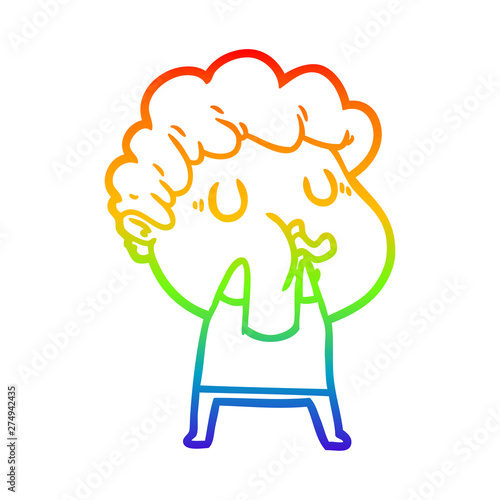 rainbow gradient line drawing cartoon man pulling face