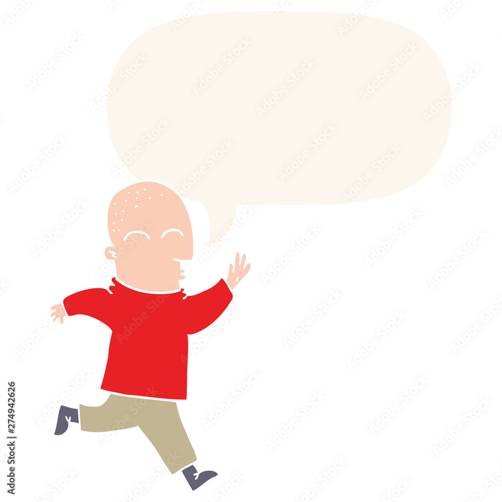 cartoon man running and speech bubble in retro style cartoon man running and speech bubble in retro style