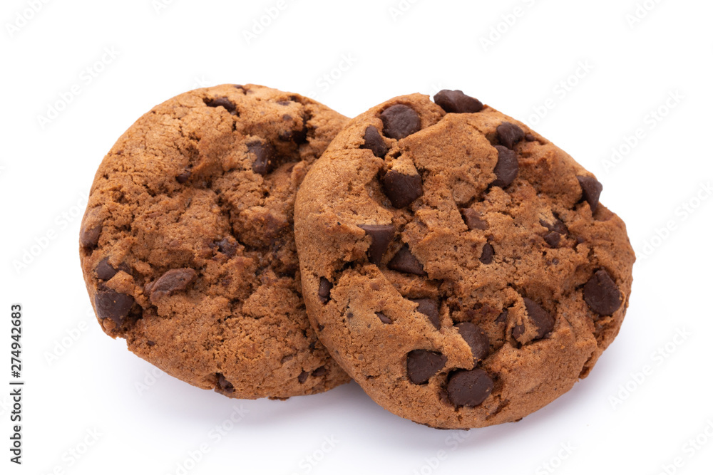 Chocolate chip cookies isolated on white background. Sweet biscuits. Homemade pastry. Chocolate chip cookies isolated on white background. Sweet biscuits. Homemade pastry.