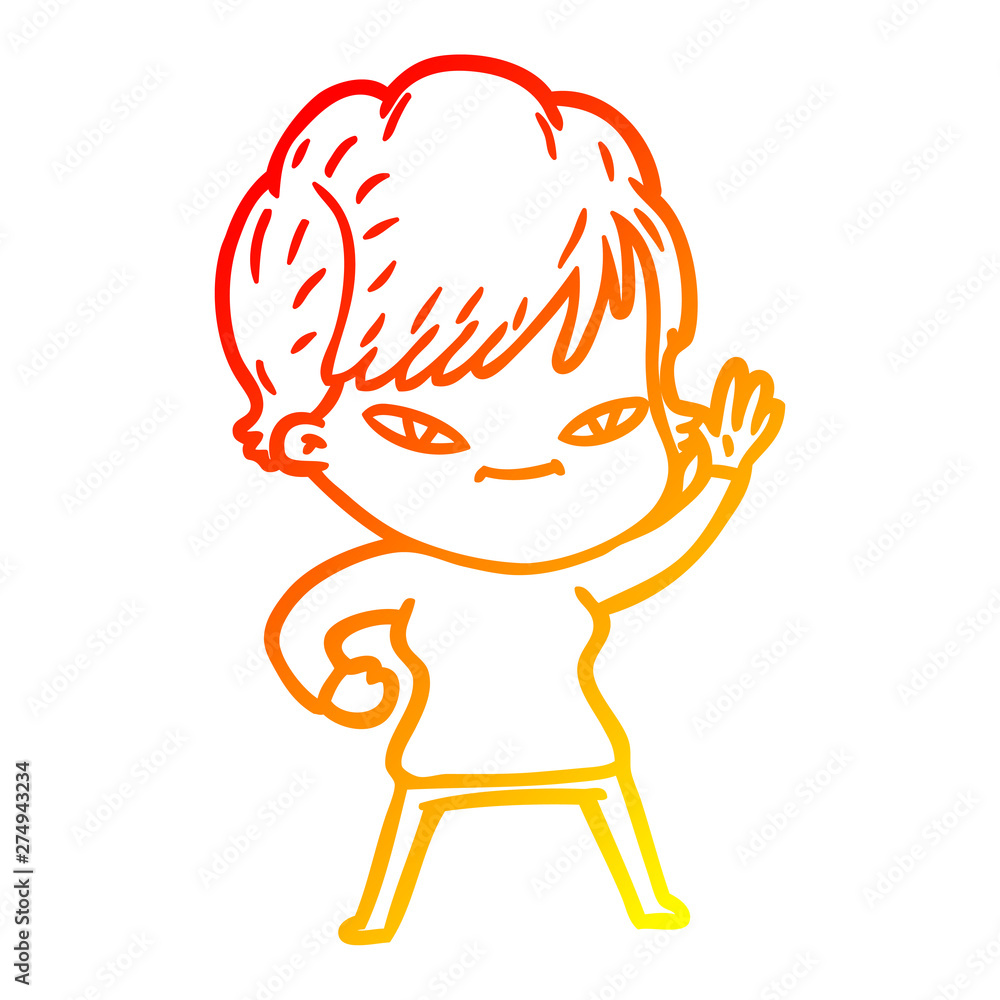 warm gradient line drawing cartoon happy woman warm gradient line drawing cartoon happy woman