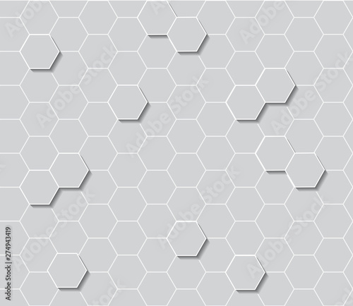 Seamless abstract background with grey honeycombs.