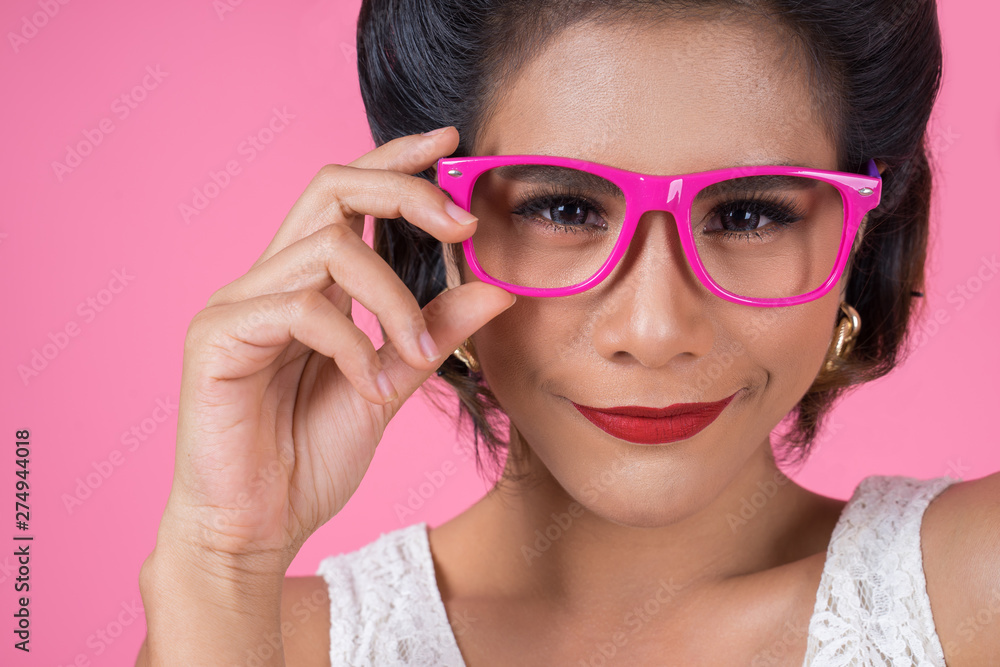 Portrait of Fashion woman action with sunglasses Portrait of Fashion woman action with sunglasses