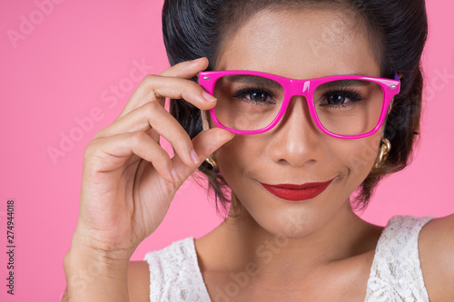 Portrait of Fashion woman action with sunglasses