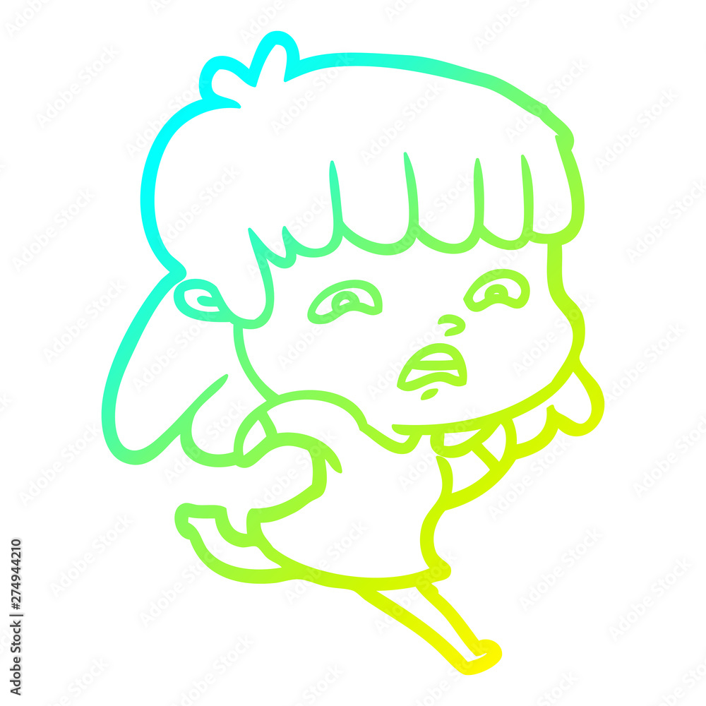 cold gradient line drawing cartoon worried woman cold gradient line drawing cartoon worried woman