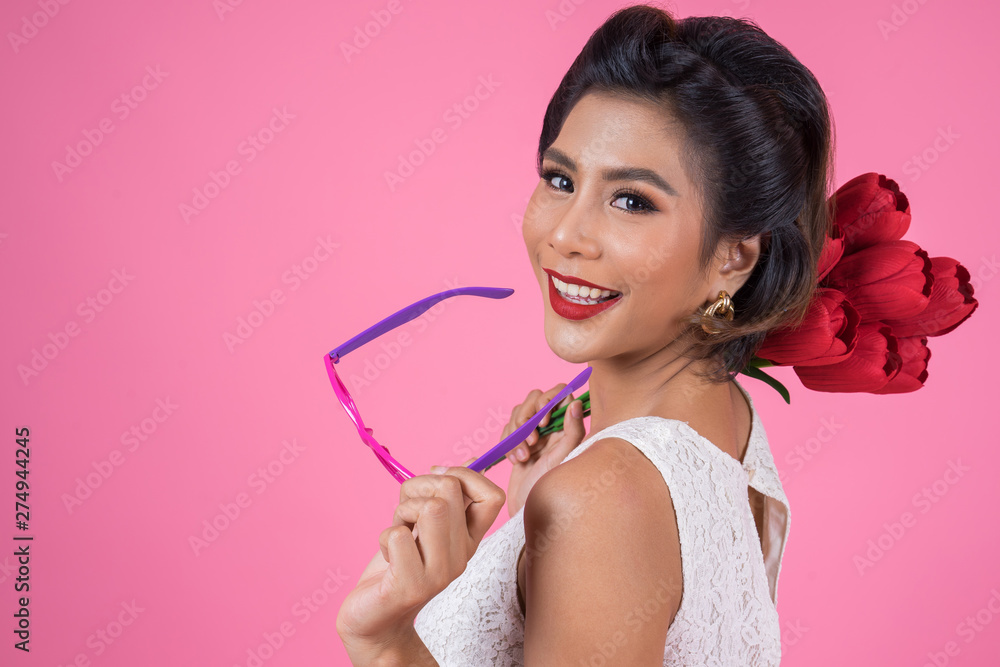 Portrait of Fashion woman action with sunglasses Portrait of Fashion woman action with sunglasses