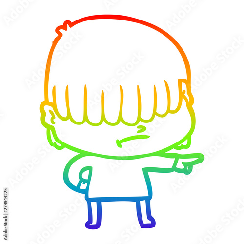 rainbow gradient line drawing cartoon boy with untidy hair