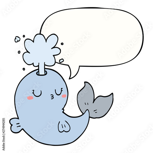 cartoon whale spouting water and speech bubble