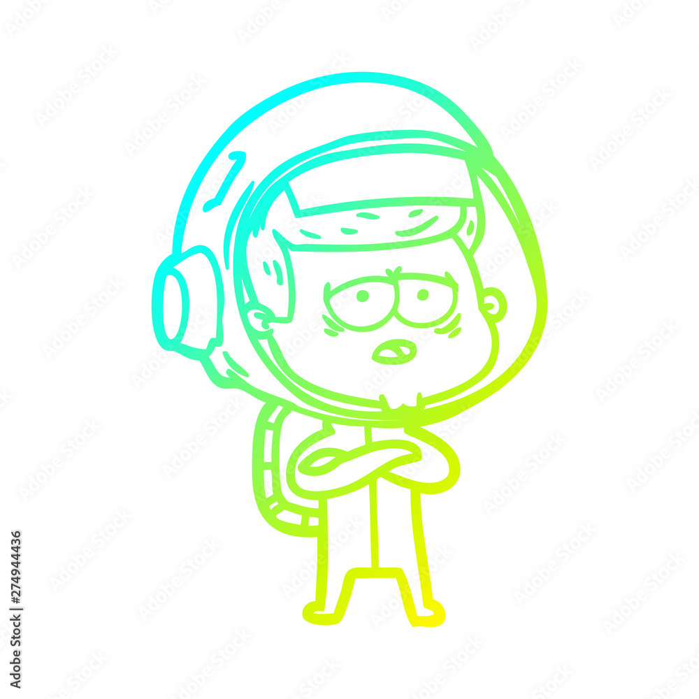 cold gradient line drawing cartoon tired astronaut