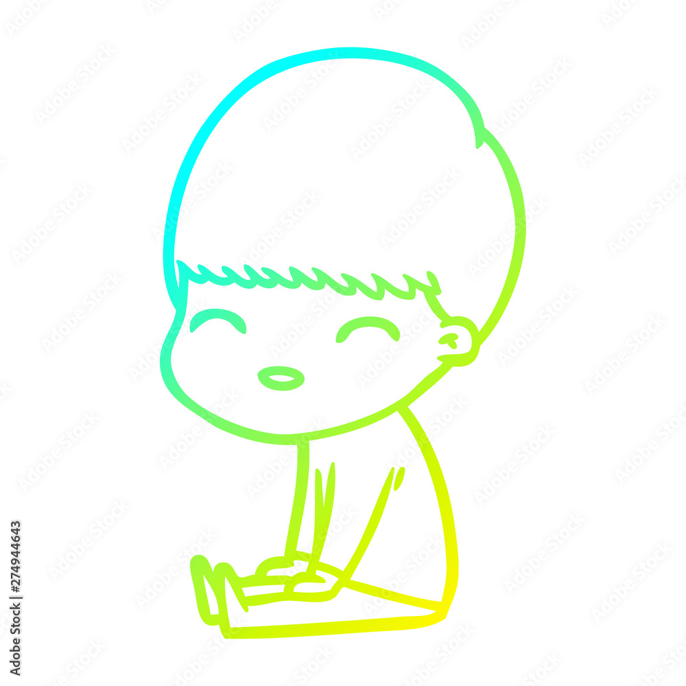 Obraz premium cold gradient line drawing happy cartoon boy