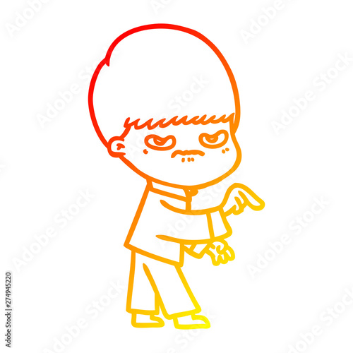 warm gradient line drawing annoyed cartoon boy