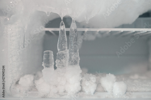 Ice crystals icebox freezer in refrigerator