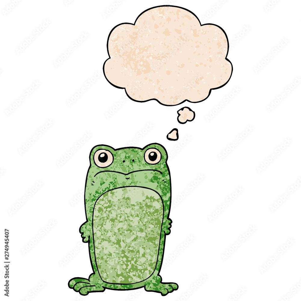 cartoon staring frog and thought bubble in grunge texture pattern style cartoon staring frog and thought bubble in grunge texture pattern style
