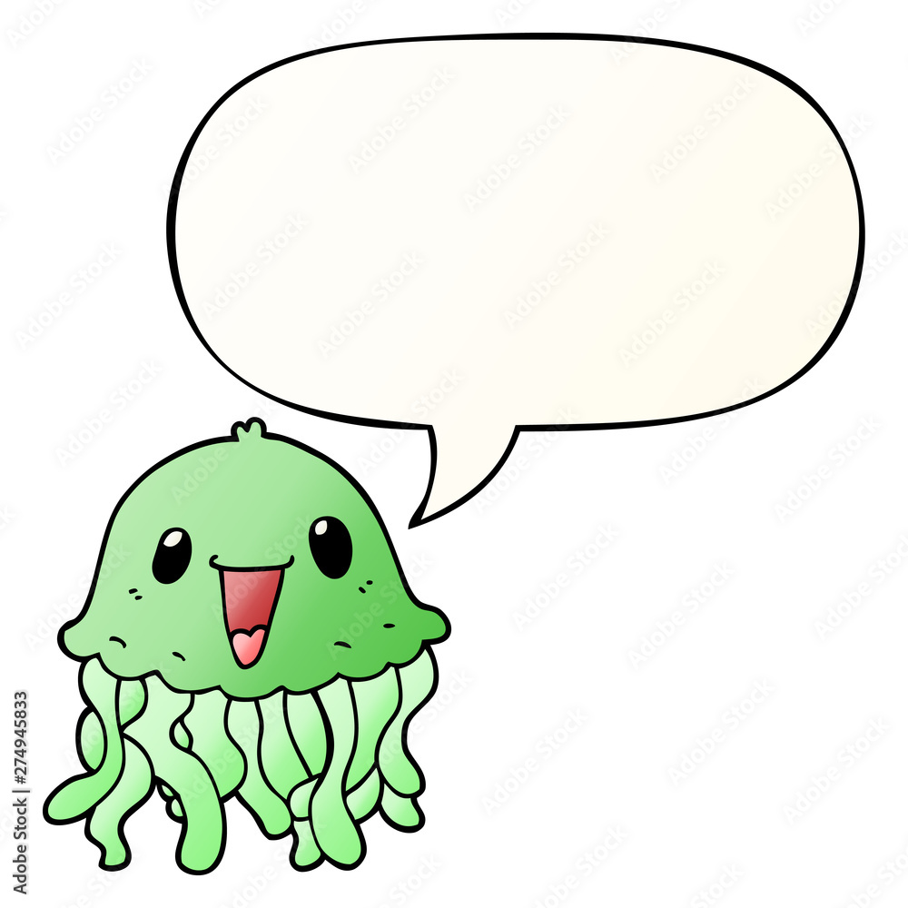 cartoon jellyfish and speech bubble in smooth gradient style cartoon jellyfish and speech bubble in smooth gradient style