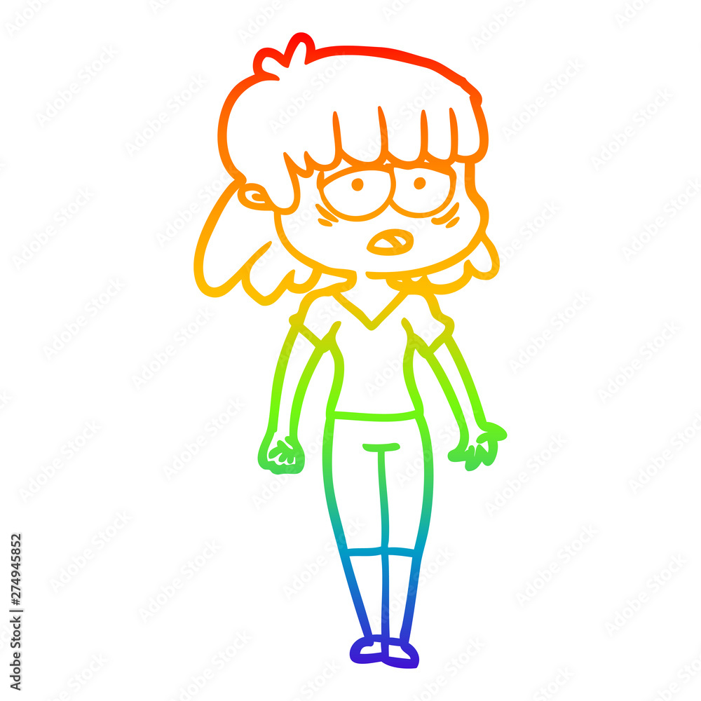 rainbow gradient line drawing cartoon tired woman rainbow gradient line drawing cartoon tired woman