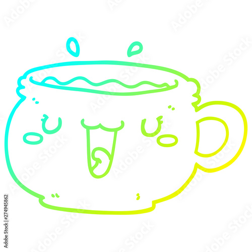 cold gradient line drawing cute cartoon coffee cup
