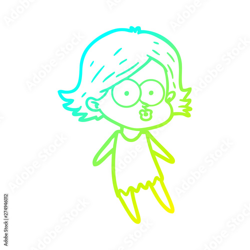 cold gradient line drawing cartoon girl pouting
