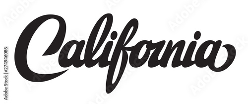 Vector illustration with calligraphic lettering California on white background