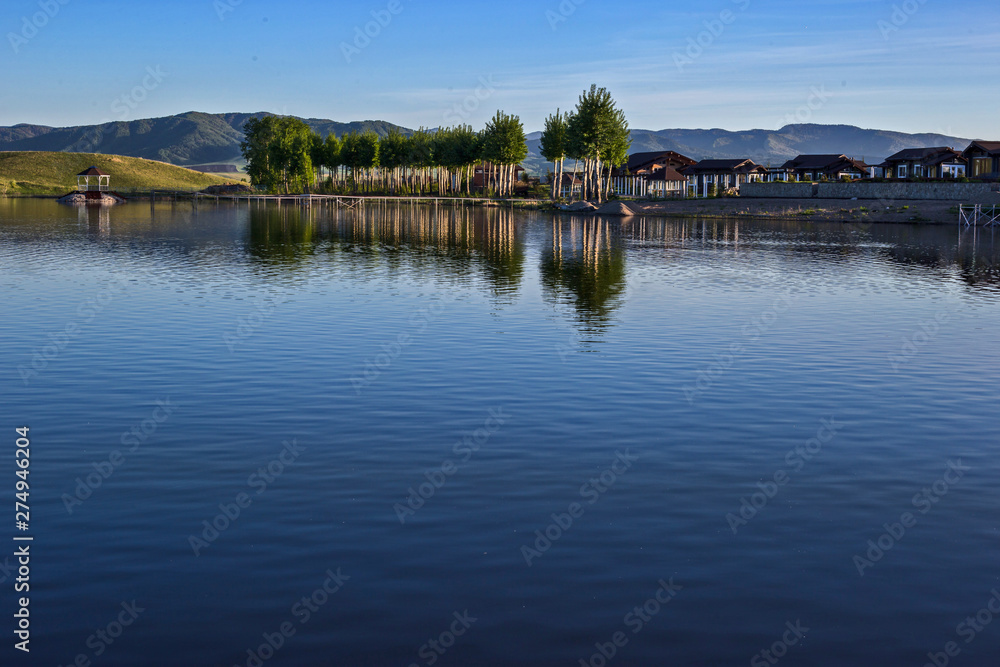 landscape with lake and trees landscape with lake and trees