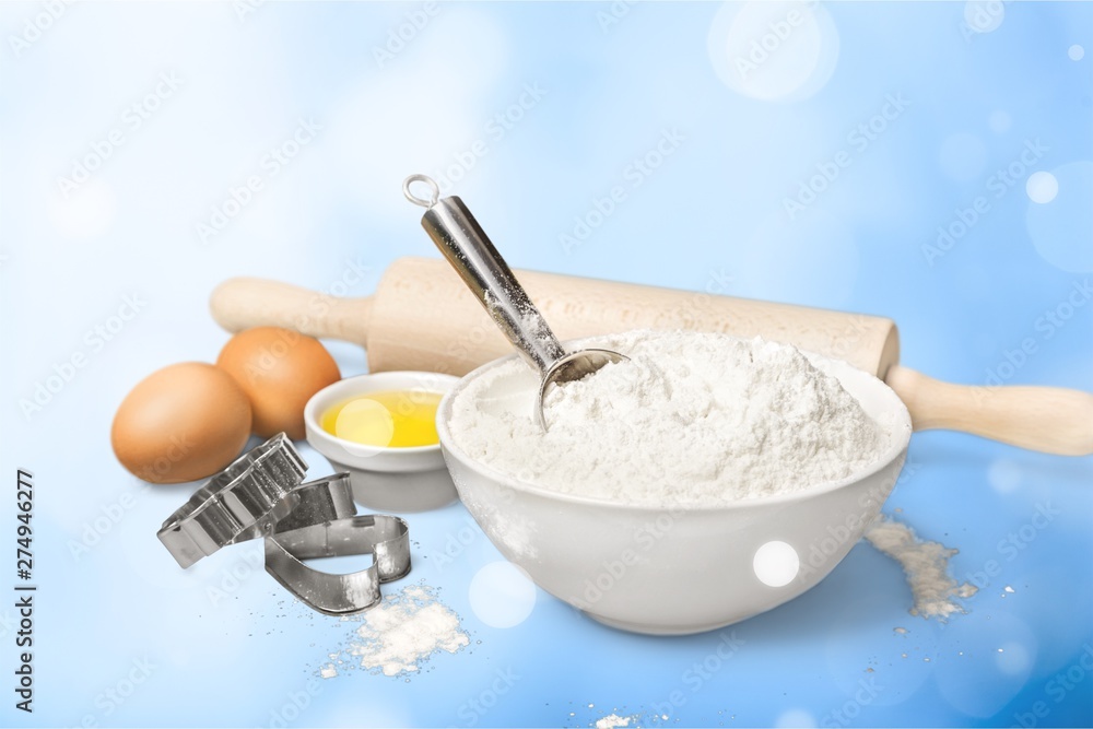 Ingredients for dough isolated on white Ingredients for dough isolated on white