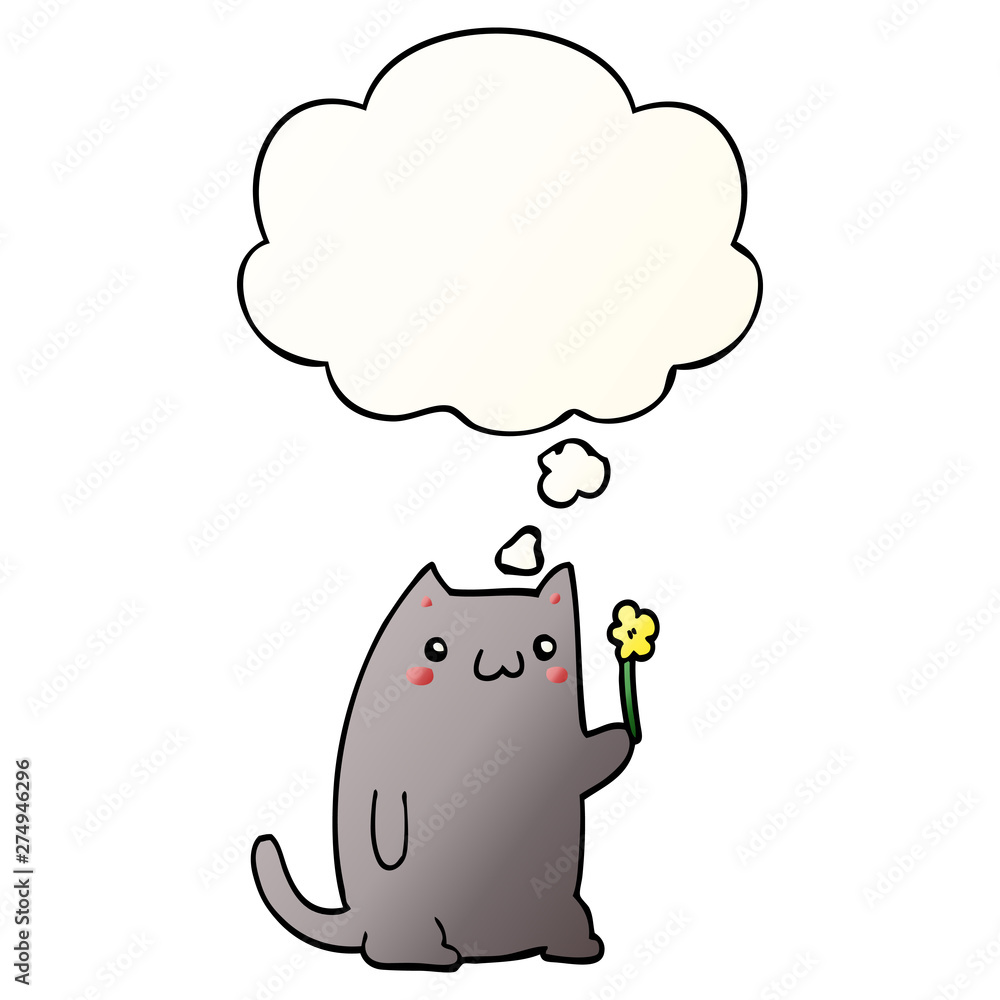 cute cartoon cat and thought bubble in smooth gradient style cute cartoon cat and thought bubble in smooth gradient style