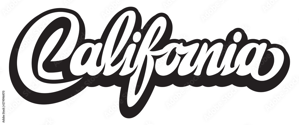 Vector illustration with calligraphic lettering California on white ...
