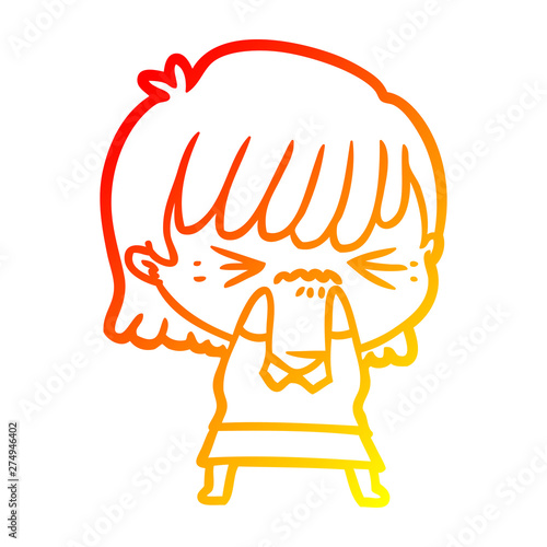 warm gradient line drawing annoyed cartoon girl