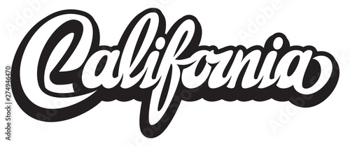 Vector illustration with calligraphic lettering California on white background