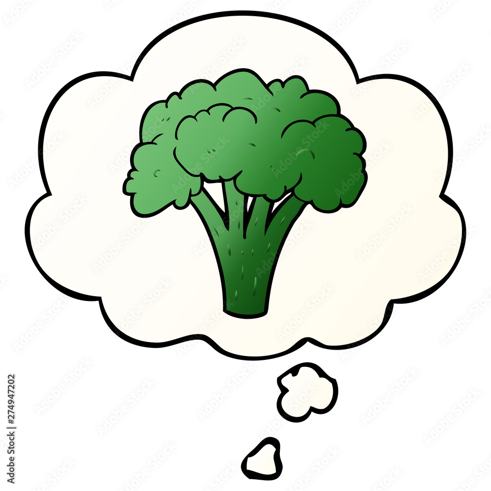 cartoon brocoli and thought bubble in smooth gradient style cartoon brocoli and thought bubble in smooth gradient style
