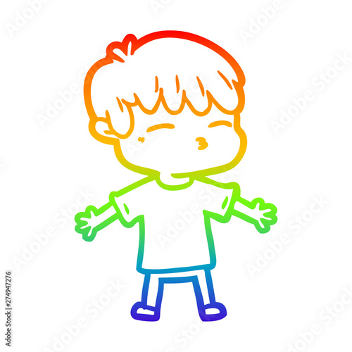 rainbow gradient line drawing cartoon curious boy