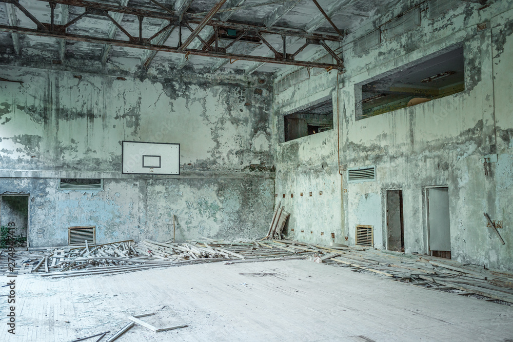 Fotografie Abandoned gym in Pripyat, Chernobyl exclusion zone. Ukraine