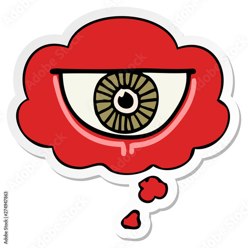 cartoon eye symbol and thought bubble as a printed sticker
