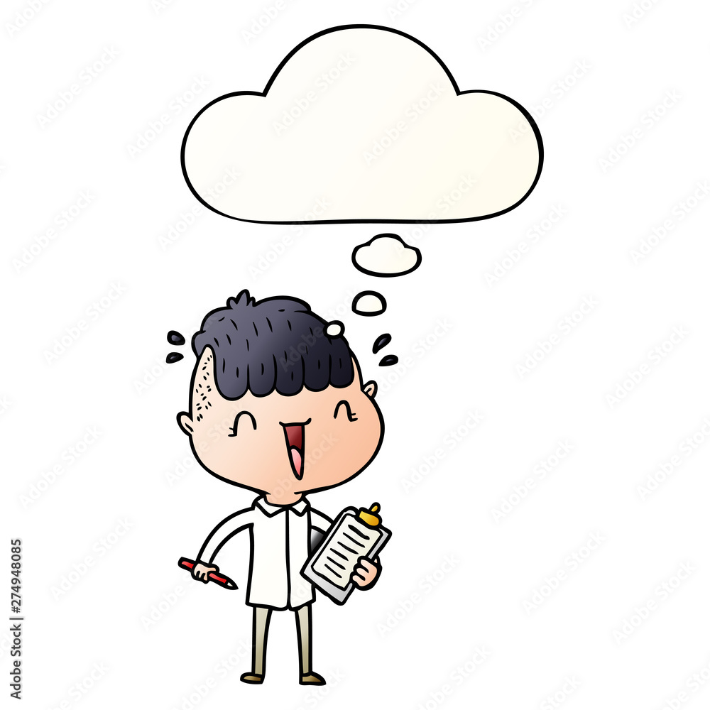 cartoon happy boy surprised and thought bubble in smooth gradient style cartoon happy boy surprised and thought bubble in smooth gradient style