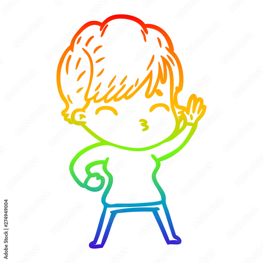 rainbow gradient line drawing cartoon woman thinking