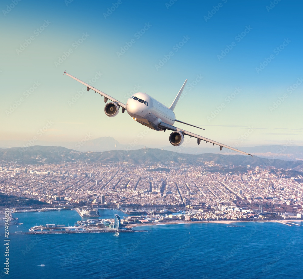 Naklejka premium flying above Barcelona city
