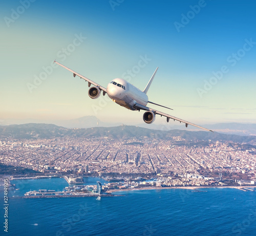 flying above Barcelona city
