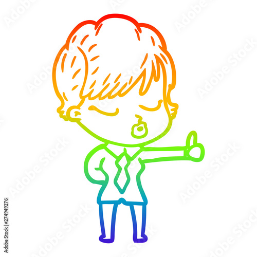 rainbow gradient line drawing cartoon woman with eyes shut