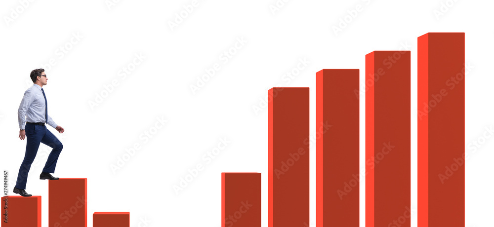 Businessman going up the bar chart in growth concept Businessman going up the bar chart in growth concept