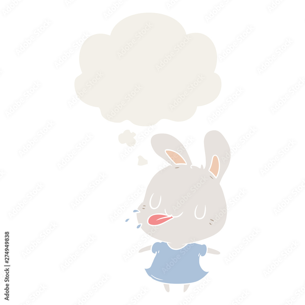 cartoon rabbit and thought bubble in retro style