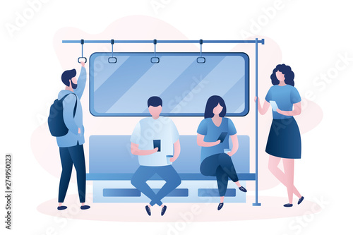 People in the subway,Male and female characters with smartphones