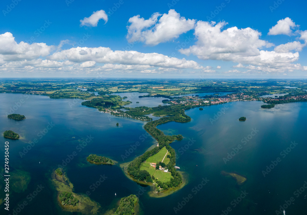 Aerial view of Princes Island or Prinzeninsel near city of Ploen