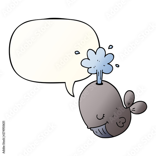 cartoon spouting whale and speech bubble in smooth gradient style