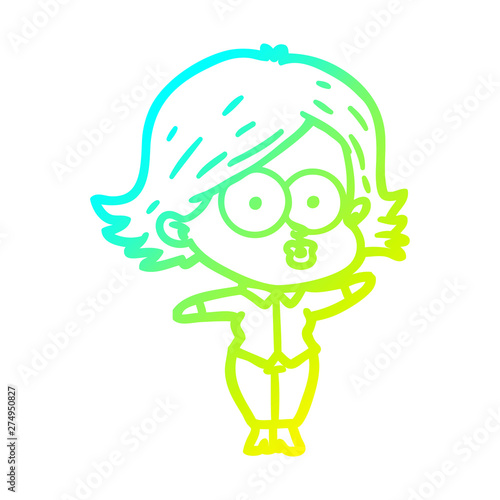 cold gradient line drawing cartoon girl pouting