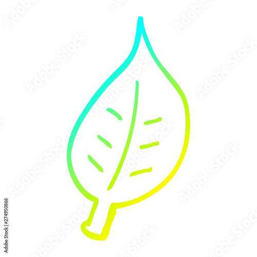 cold gradient line drawing cartoon autumnal leaf