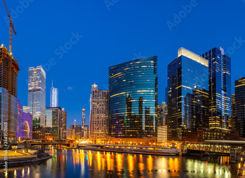 Chicago downtown night sunset panorama
