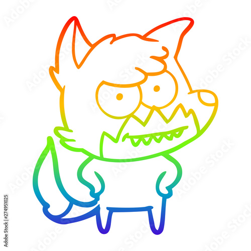 rainbow gradient line drawing cartoon grinning fox