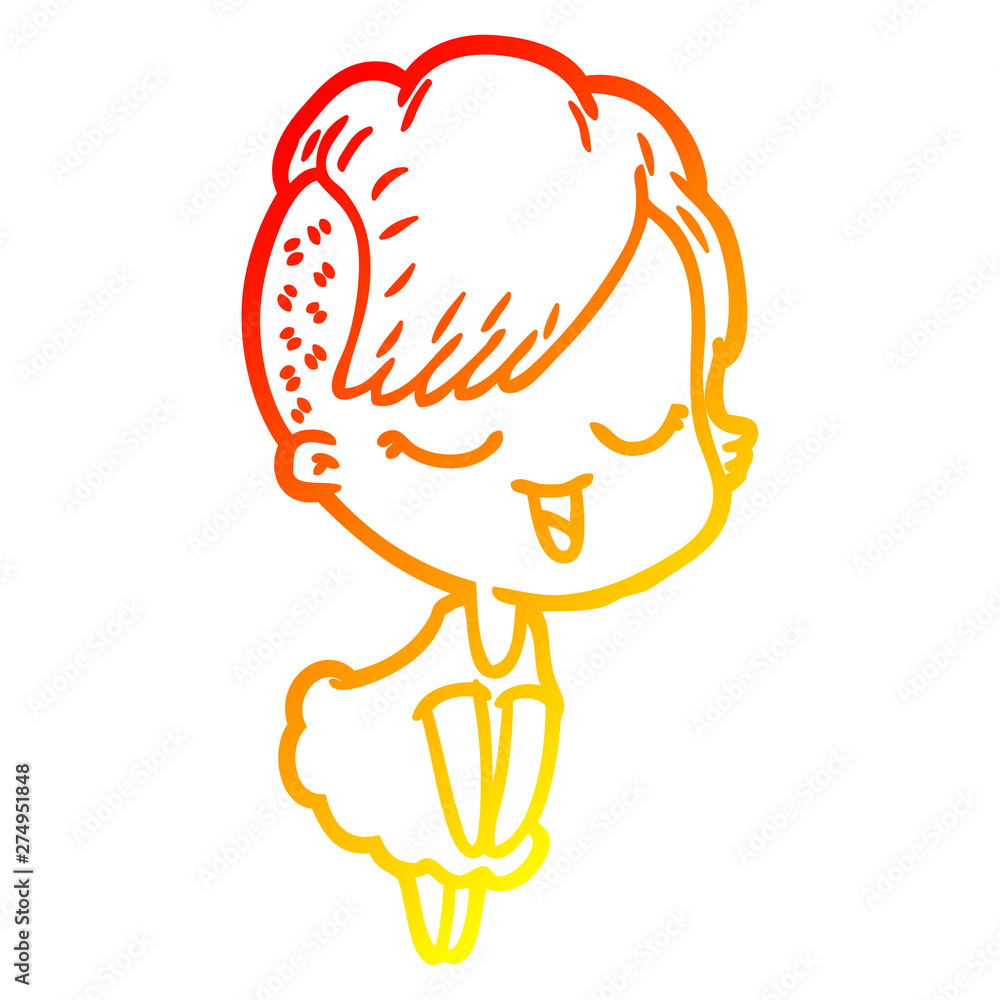 warm gradient line drawing happy cartoon girl warm gradient line drawing happy cartoon girl