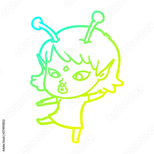 cold gradient line drawing pretty cartoon alien girl