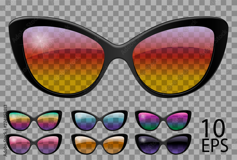 Set glasses.butterfly cat eye shape.transparent different color.sunglasses.3d graphics.rainbow chameleon pink blue purple red green orange black.unisex women men Stock-vektor Adobe Stock